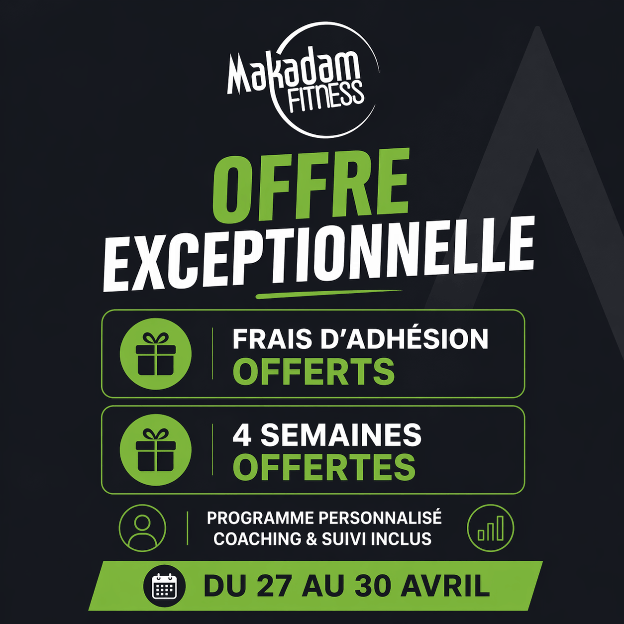 Offre fin avril programme personnalisé offert