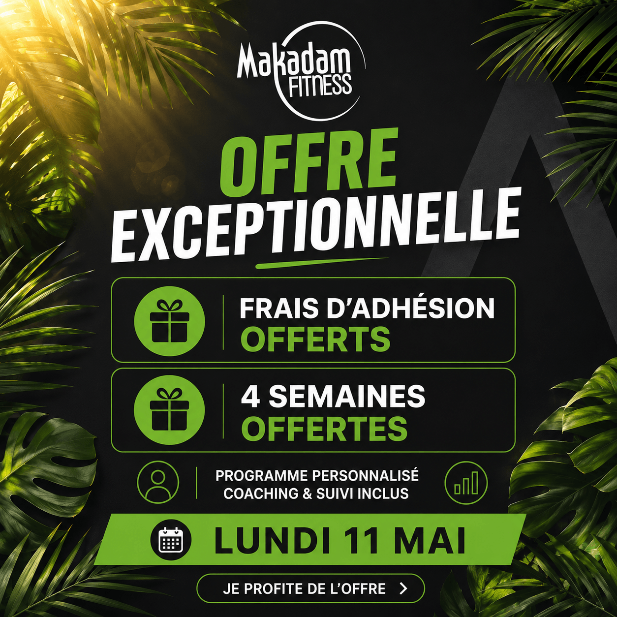 promo le 11 mai chez Makadam fitness