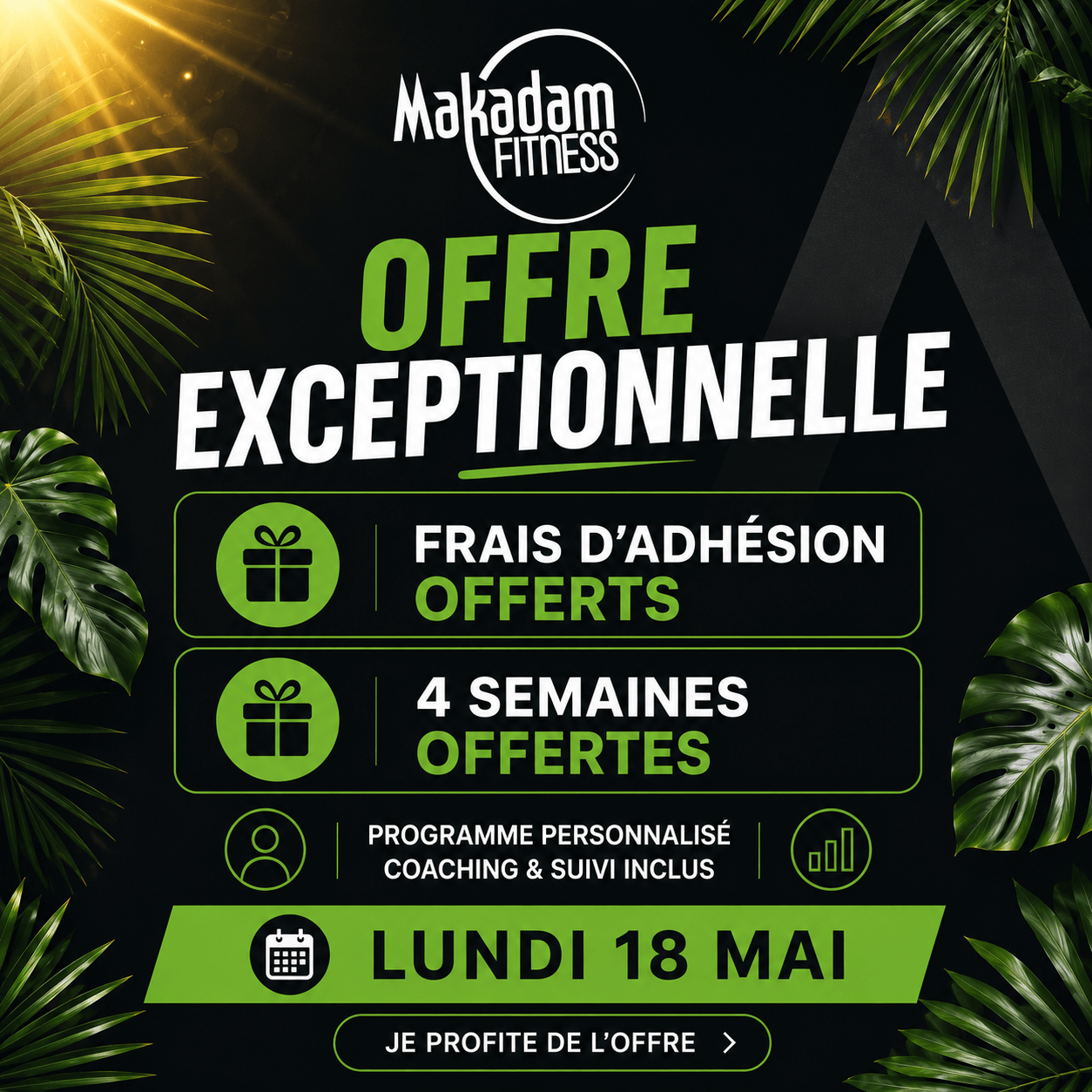 Offre lundi 18 mai Makadam fitness